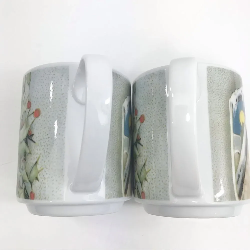 Pottery Barn Nostalgic Happy Holidays Ceramic Mug Set of Two Bundle